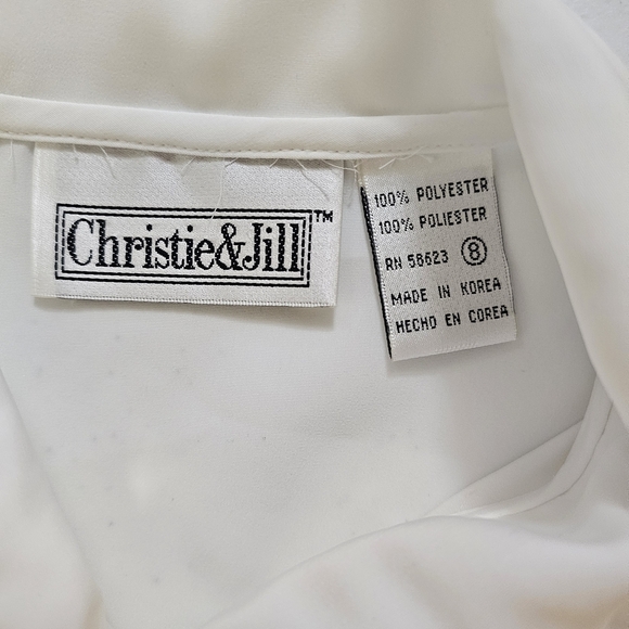 Christie & Jill 80's Vintage Elegant White Embroidered Women's Blouse - Picture 3 of 15